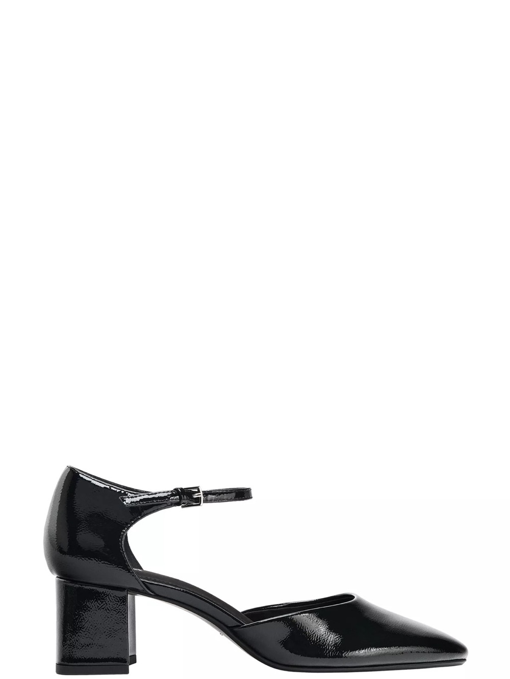 NEW- Zara Black Patent Mary Jane Block Heels with Ankle Strap